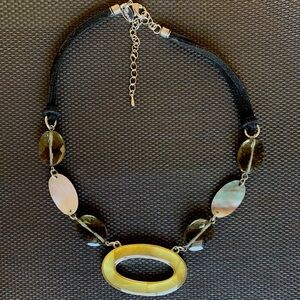 Lia Sophia Vintage Mother of Pearl and Smokey Quartz Lucite stones Necklace